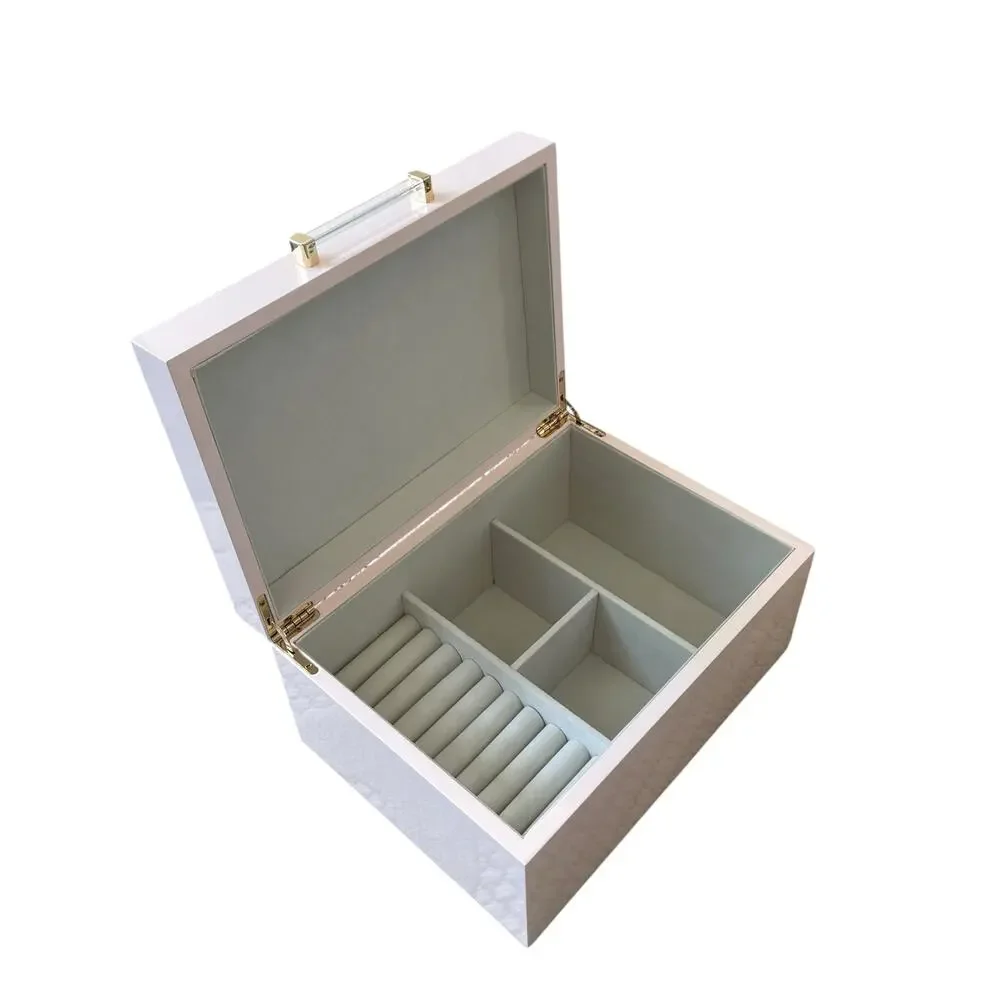Pastel Pink Jewelry Box Organizer with Acrylic Handle 10.25